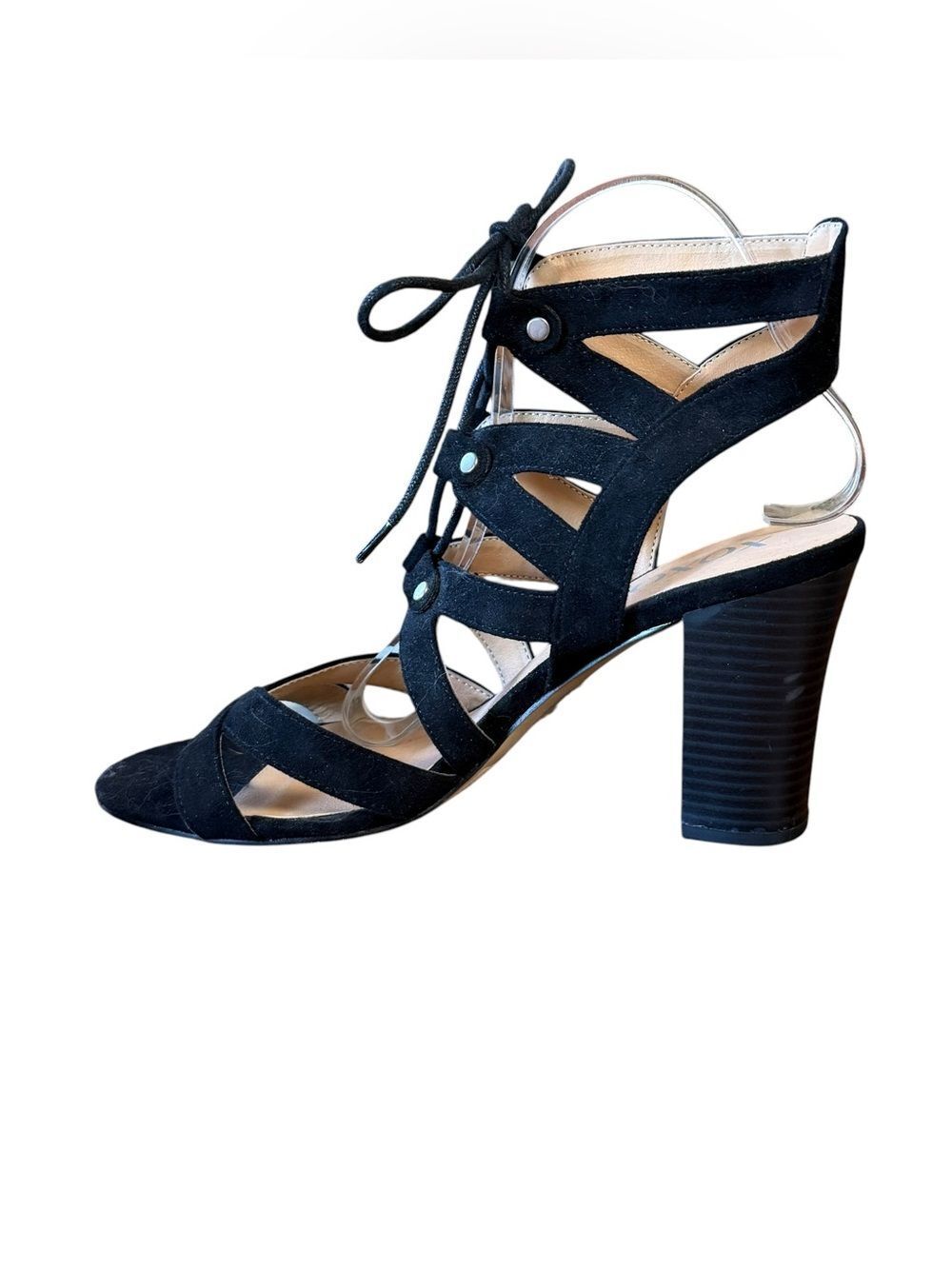 XOXO Brand Balta Black Lace-up Chunky Heel Sandals Block heel Size 10 - Picture 3 of 10